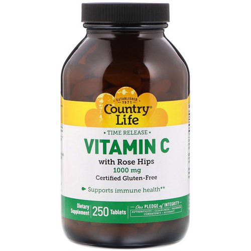 Country Life, Vitamin C, with Rose Hips, 1000 mg, 250 Tablets Review