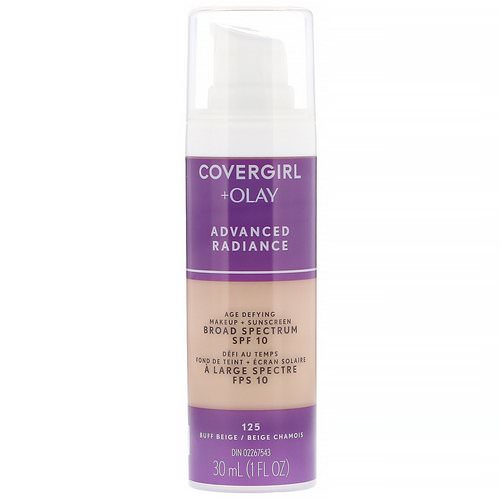 Covergirl, Olay Advanced Radiance, Age-Defying Makeup, SPF 10, 125 Buff Beige, 1 fl oz (30 ml) Review