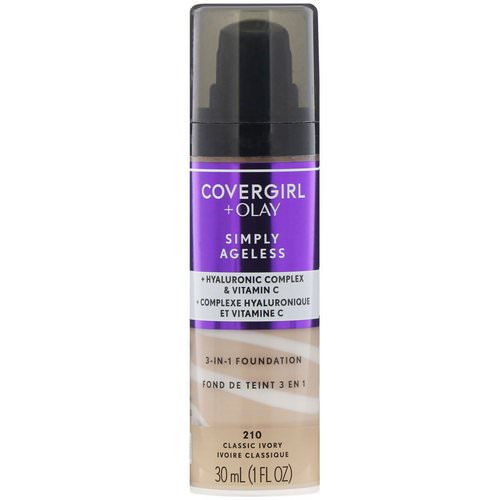 Covergirl, Olay Simply Ageless, 3-in-1 Foundation, 210 Classic Ivory, 1 fl oz (30 ml) Review