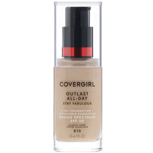 Covergirl, Outlast All-Day Stay Fabulous, 3-in-1 Foundation, 810 Classic Ivory, 1 fl oz (30 ml) Review