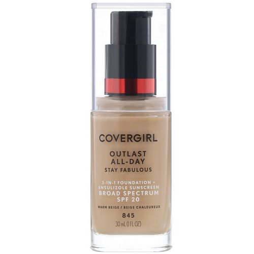 Covergirl, Outlast All-Day Stay Fabulous, 3-in-1 Foundation, 845 Warm Beige, 1 fl oz (30 ml) Review