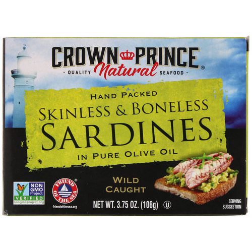 Crown Prince Natural, Skinless & Boneless Sardines, In Pure Olive Oil, 3.75 oz (106 g) Review