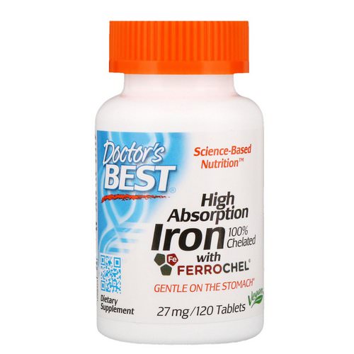 Doctor's Best, High Absorption Iron With Ferrochel, 27 mg, 120 Tablets Review