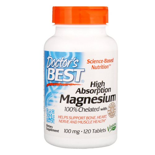 Doctor's Best, High Absorption Magnesium 100% Chelated with Albion Minerals, 100 mg, 120 Tablets Review