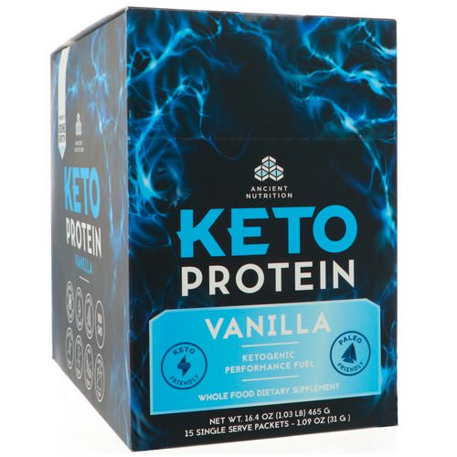 Dr. Axe / Ancient Nutrition, Keto Protein, Ketogenic Performance Fuel, Vanilla, 15 Single Serve Packets, 1.09 oz (31 g) Each Review