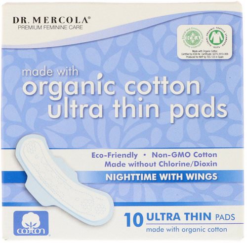 Dr. Mercola, Organic Cotton Ultra Thin Pads, Nighttime with Wings, 10 Pads Review