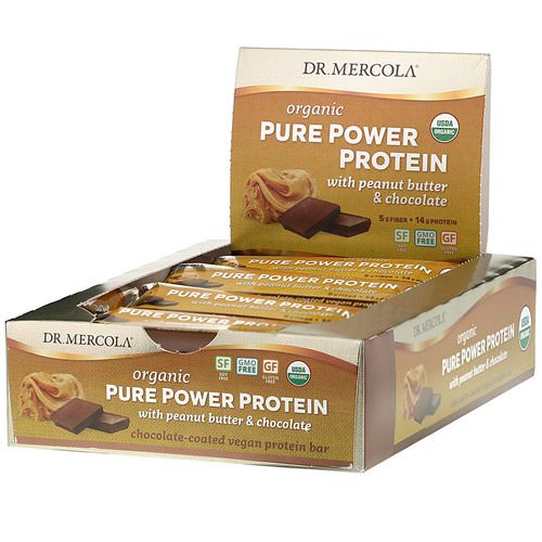 Dr. Mercola, Organic Pure Power Protein, Peanut Butter & Chocolate, 12 Bars, 1.83 oz (52 g) Each Review