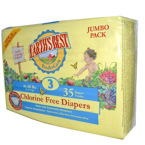 27+ lbs 100 Count Latex Free Earth's Best Chlorine-Free Diapers Size 4 