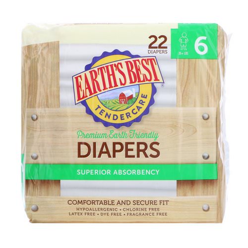 Earth's Best, TenderCare, Premium Earth Friendly, Diapers, Size 6, 35 + lbs, 22 Diapers Review
