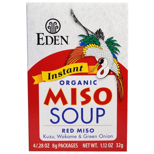 Eden Foods, Instant Organic Miso Soup, Red Miso, Kuzu, Wakame & Green Onion, 4 Packages, .28 oz (8 g) Each Review