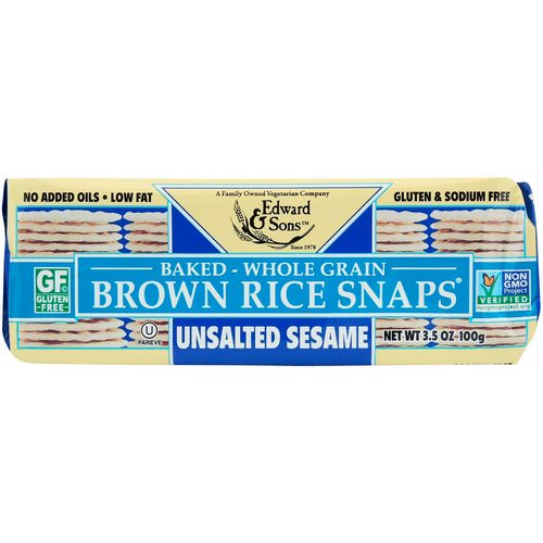 Edward & Sons, Baked Whole Grain Brown Rice Snaps, Unsalted Sesame, 3.5 oz (100 g) Review