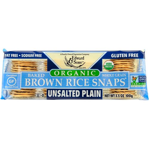 Edward & Sons, Organic, Baked Whole Grain Brown Rice Snaps, Unsalted Plain, 3.5 oz (100 g) Review