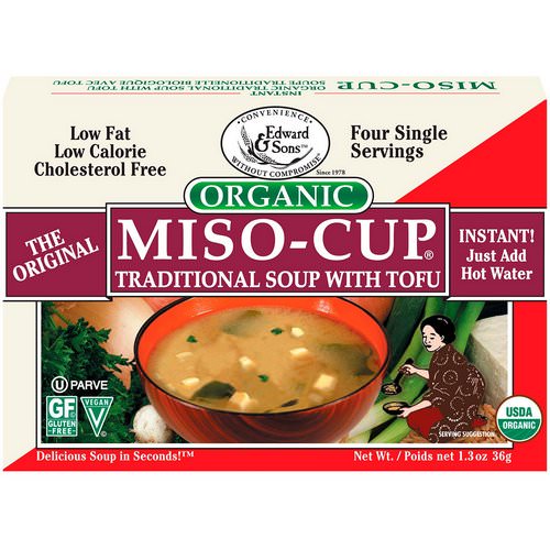 Edward & Sons, Organic Miso-Cup, Traditional Soup with Tofu, 4 Single Serving Envelops, 9 g Each Review