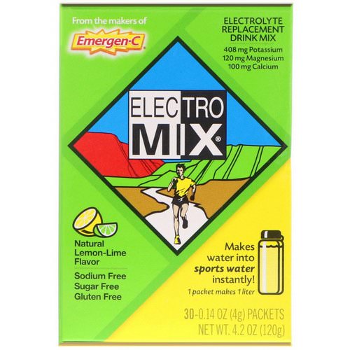 Emergen-C, Electro Mix, Electrolyte Replacement Drink Mix, Natural Lemon-Lime, 30 Packets, 0.14 oz (4 g) Each Review