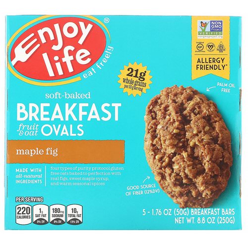 Enjoy Life Foods, Soft-Baked Breakfast Fruit & Oat Ovals, Maple Fig, 5 Bars, 1.76 oz (50 g) Each Review