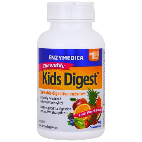 Enzymedica, Kids Digest, Chewable Digestive Enzymes, Fruit Punch, 90 Chewable Tablets Review