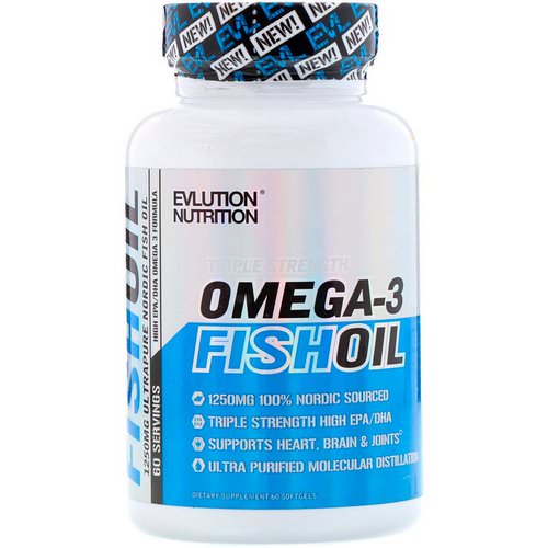 EVLution Nutrition, Omega-3 Fish Oil, Triple Strength, 60 Softgels Review