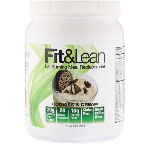 Fit & Lean, Fat Burning Meal Replacement, Cookies & Cream, 1.0 lb (450 g) Review