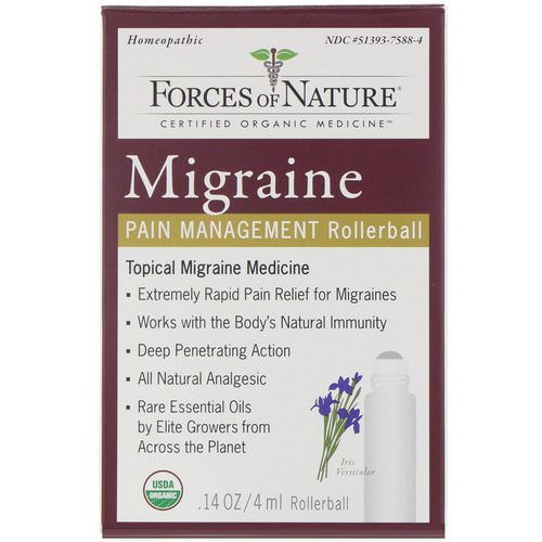 Forces of Nature, Migraine, Pain Management, Rollerball, 0.14 oz (4 ml) Review