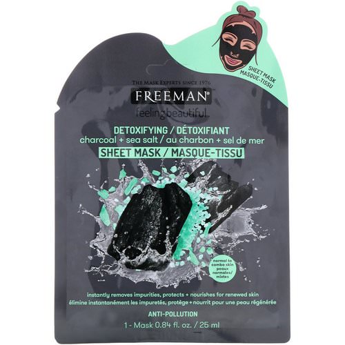 Freeman Beauty, Feeling Beautiful, Detoxifying Sheet Mask, Charcoal + Sea Salt, 1 Mask Review