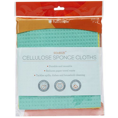 Full Circle, Squeeze Cellulose Cleaning Cloths, Pack of 3, 7