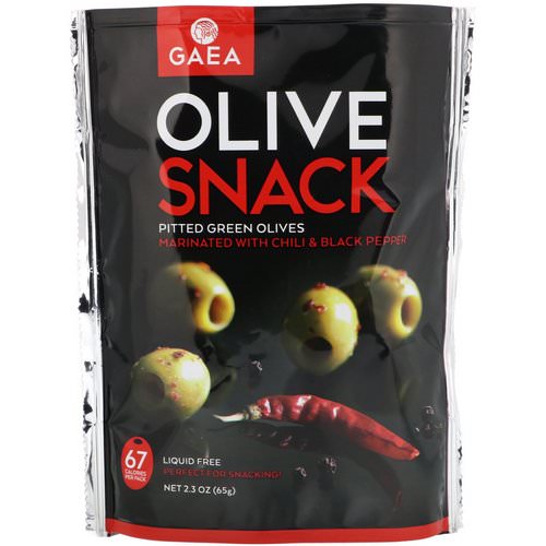 Gaea, Olive Snack, Pitted Green Olives, Marinated With Chili & Black Pepper, 2.3 oz (65 g) Review