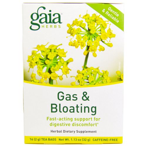 Gaia Herbs, Gas & Bloating, Caffeine-Free, 16 Tea Bags, 1.13 oz (32 g) Review