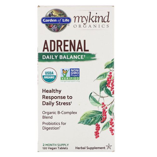 Garden of Life, MyKind Organics, Adrenal, Daily Balance, 120 Vegan Tablets Review