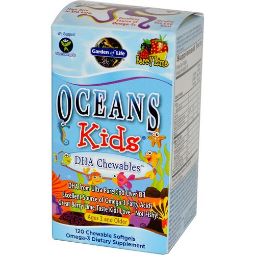 Garden of Life, Oceans Kids, DHA Chewables, Age 3 And Older, Berry Lime, 120 Chewable Softgels Review