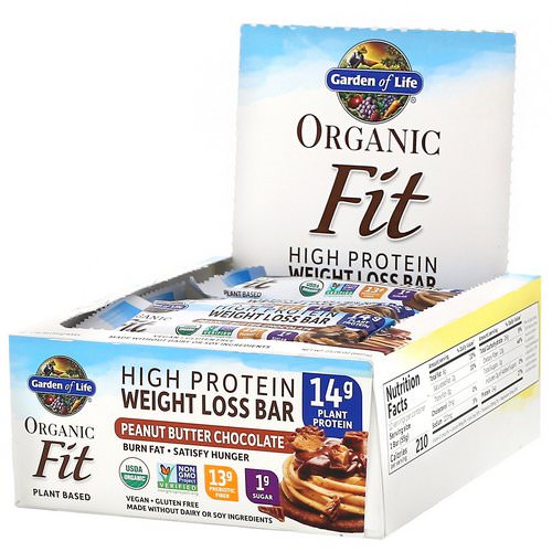 Garden of Life, Organic Fit, High Protein Weight Loss Bar, Peanut Butter Chocolate, 12 Bars, 1.94 oz (55 g) Each Review