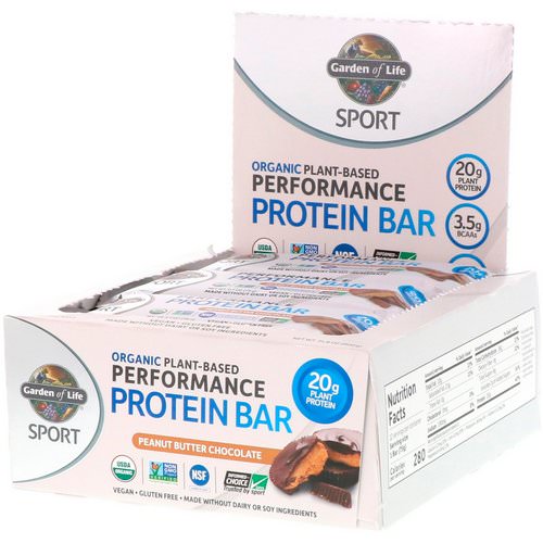 Garden of Life, Sport, Organic Plant-Based Performance Protein Bar, Peanut Butter Chocolate, 12 Bars, 2.7 oz (75 g) Each Review
