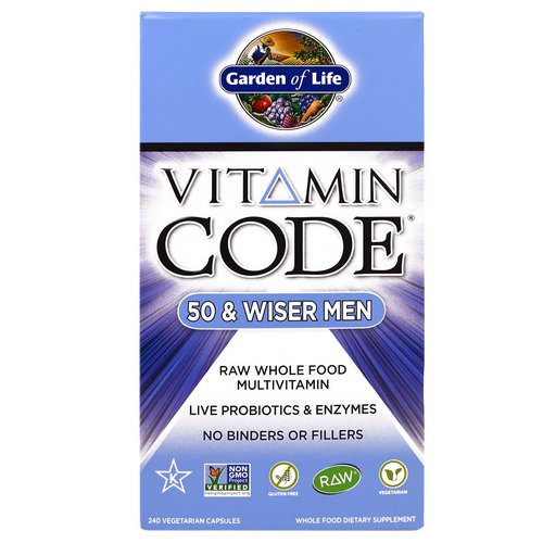 Garden of Life, Vitamin Code, 50 & Wiser Men, 240 Vegetarian Capsules Review
