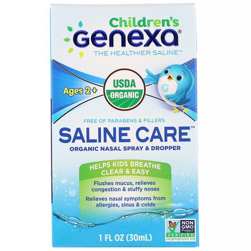 Genexa, Children's Saline Care, Organic Nasal Spray & Dropper, Ages 2+, 1 fl oz (30 ml) Review