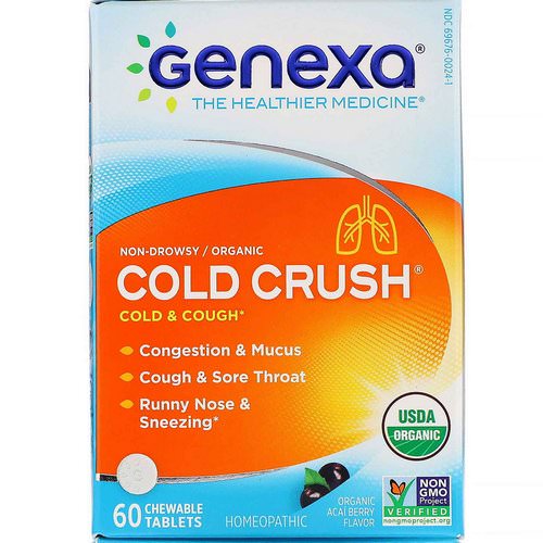 Genexa, Cold Crush, Cold & Cough, Organic Acai Berry Flavor, 60 Chewable Tablets Review