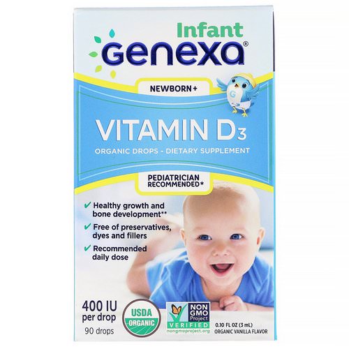 Genexa, Infant Vitamin D3, Newborn+, Organic Vanilla Flavor, 400 IU, 0.10 fl oz (3 ml) Review