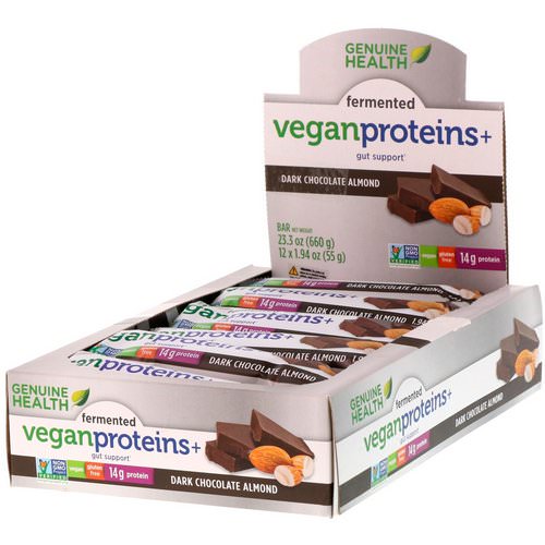 Genuine Health, Fermented Vegan Proteins+, Dark Chocolate Almond, 12 Protein Bars, 1.94 oz (55 g) Each Review