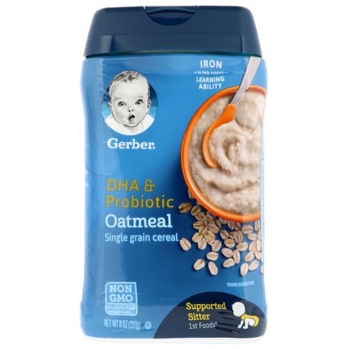 Gerber, DHA & Probiotic, Single Grain Oatmeal Cereal, Supported Sitter, 1st Foods, 8 oz (227 g) Review