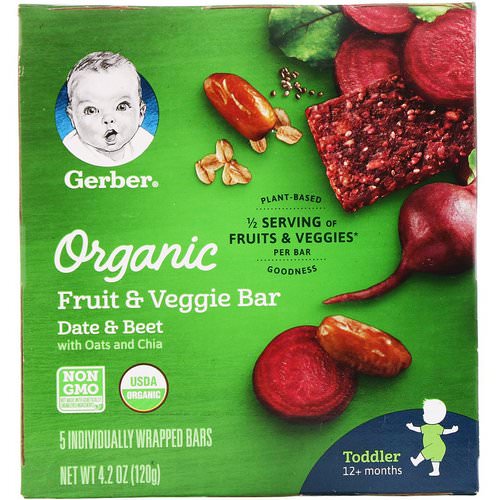 Gerber, Organic Fruit & Veggie Bar, 12+ months, Date & Beet, 5 Individually Wrapped Bars, 4.2 oz (120 g) Review