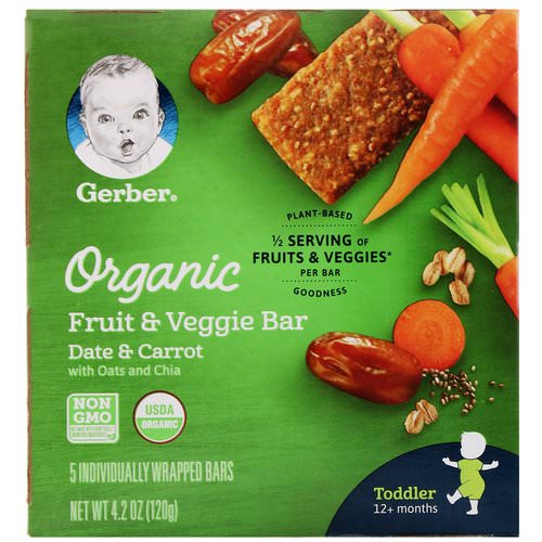 Gerber, Organic Fruit & Veggie Bar, 12+ months, Date & Carrot, 5 Individually Wrapped Bars, 4.2 oz (120 g) Review
