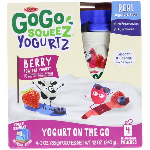 GoGo SqueeZ, YogurtZ, Berry, 4 Pouches, 3 oz (85 g) Each Review