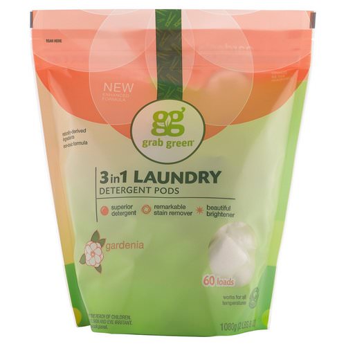 Grab Green, 3-in-1 Laundry Detergent Pods, Gardenia, 60 Loads,2lbs, 6oz (1,080 g) Review