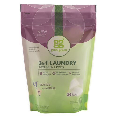 Grab Green, 3 in 1 Laundry Detergent Pods, Lavender, 24 Loads, 15.2 oz (432 g) Review