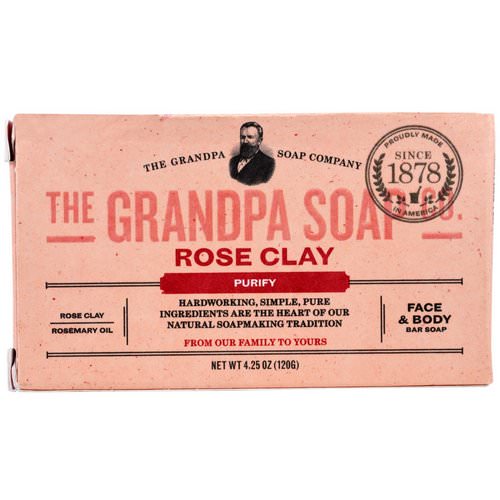 Grandpa's, Face & Body Bar Soap, Purify, Rose Clay, 4.25 oz (120 g) Review