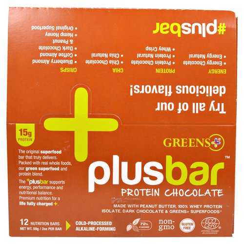 Greens Plus, Plusbar, Protein Chocolate, 12 Bars, 2 oz (59 g) Each Review
