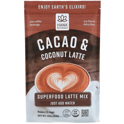 Hana Beverages, Cacao & Coconut Latte, Non-Coffee Superfood Beverage, 16 oz (454 g) Review