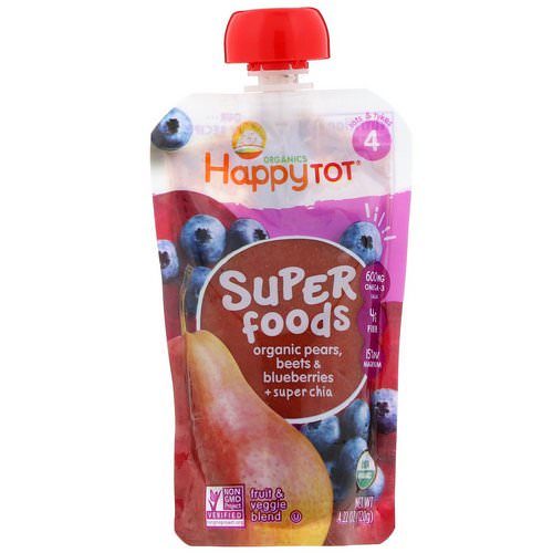 Happy Family Organics, Happytot, Superfoods, Organic Pears, Beets & Blueberries plus Super Chia, 4.22 oz (120 g) Review