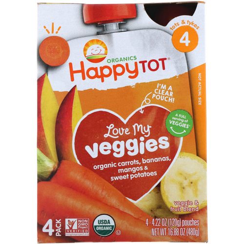Happy Family Organics, Happy Tot, Love My Veggies, Carrot, Banana, Mango & Sweet Potato, 4 Pouches - 4.22 oz (120 g) Each Review
