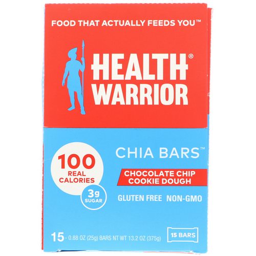 Health Warrior, Chia Bars, Chocolate Chip Cookie Dough, 15 Bars, 0.88 oz (25 g) Each Review