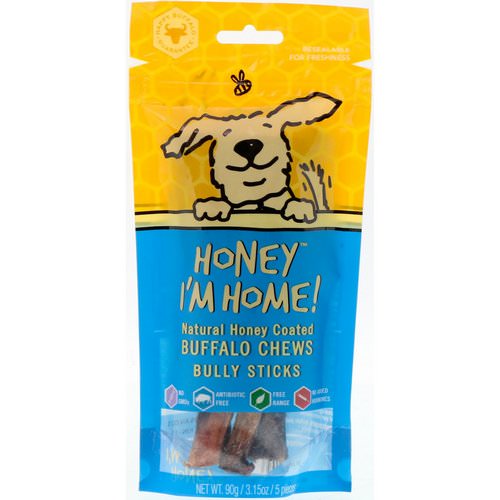 Honey I'm Home, Natural Honey Coated Buffalo Chews, Bully Sticks, 5 Pieces, 3.15 oz (90 g) Review