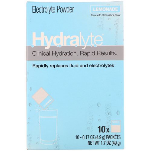 Hydralyte, Clinical Hydration, Electrolyte Powder, Lemonade, 10 packets 0.17 oz (4.9 g) Each Review